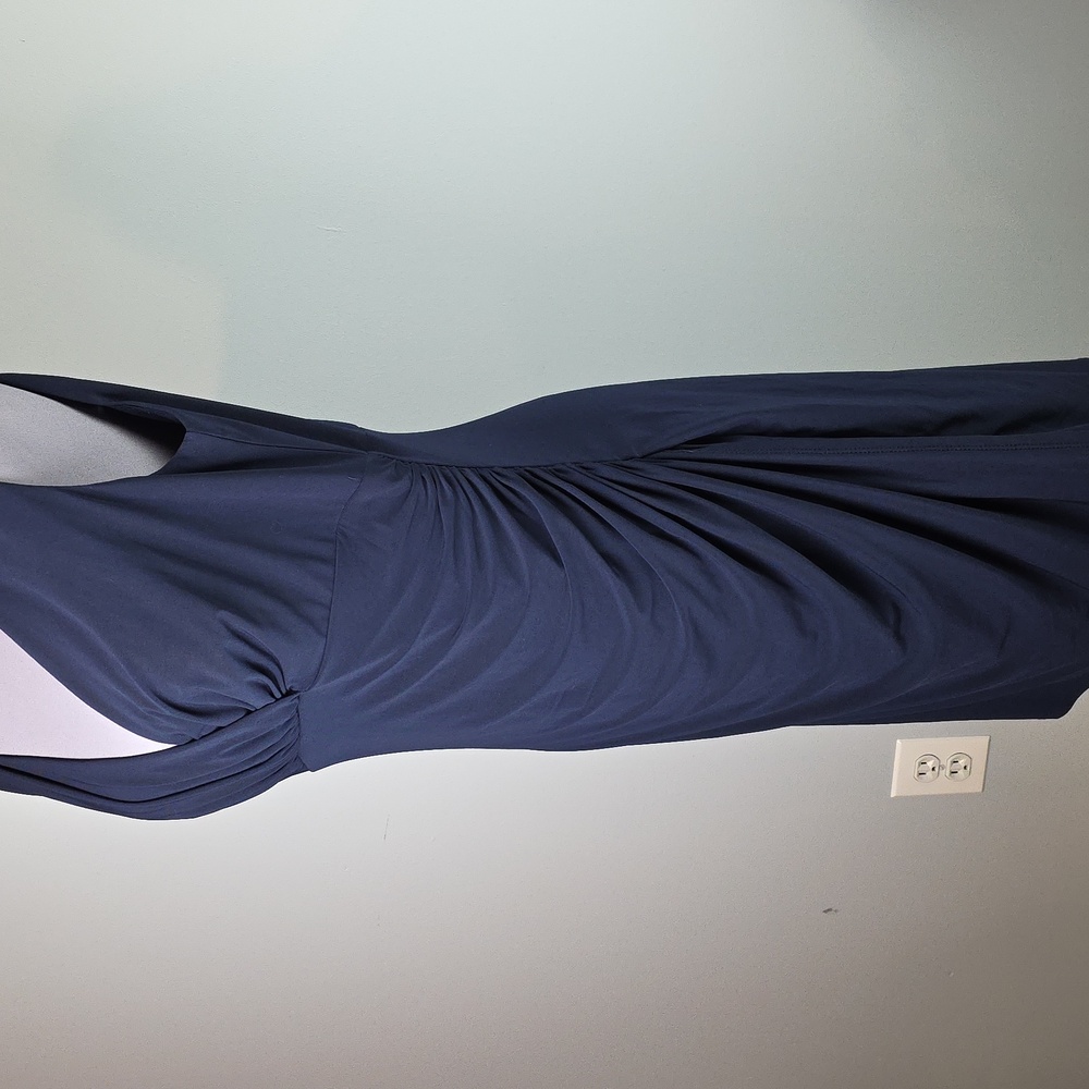 Lauren Ralph Lauren Navy Sleeveless V-Neck Ruched Sheath Dress - Picture 9 of 9